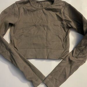 Women's Long Sleeve Ribbed Top - Brown